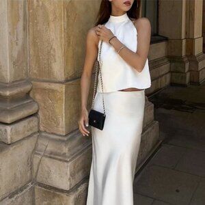 Commense Sacred Dream Open Back Satin Two Piece Skirt with top Set